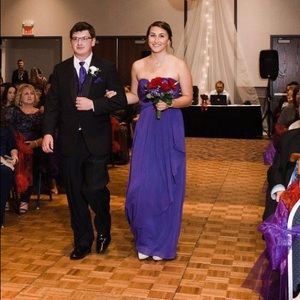 Size 8 purple polyester David’s Bridal floor length gown